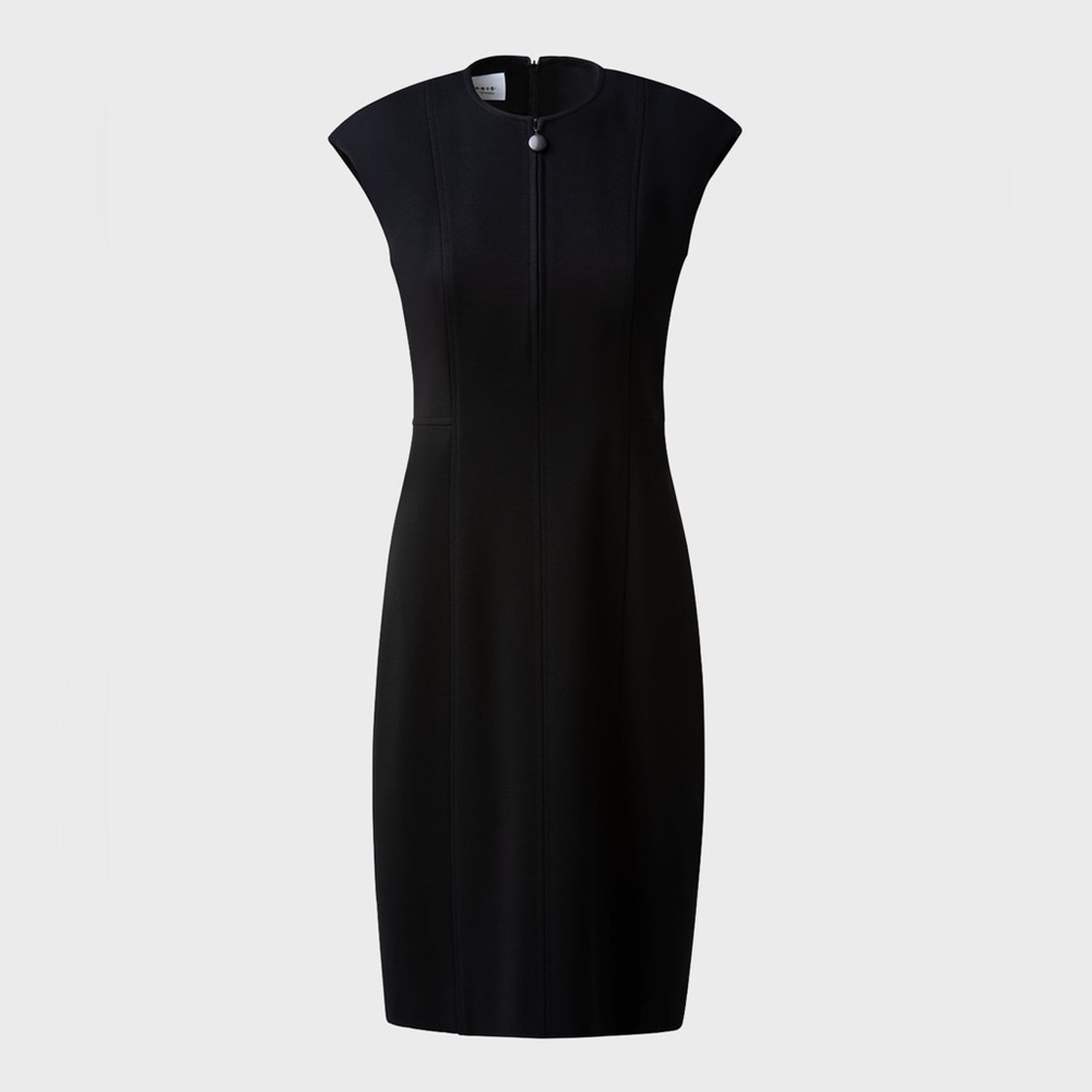 Akris Punto Cap-Sleeve Zip-Front Seamed Dress Black Women’s US Size 16 - Picture 2 of 12